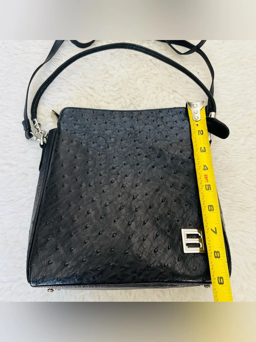 Celencee Genuine Ostrich Black Leather Multifunction Bag